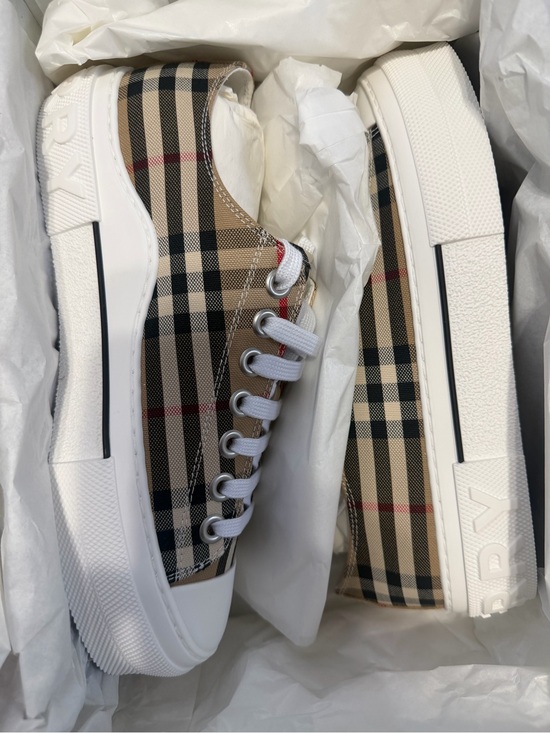 Burberry Shoes - Burberry Plaid Low-Top Sneakers in Beige, Black & Red